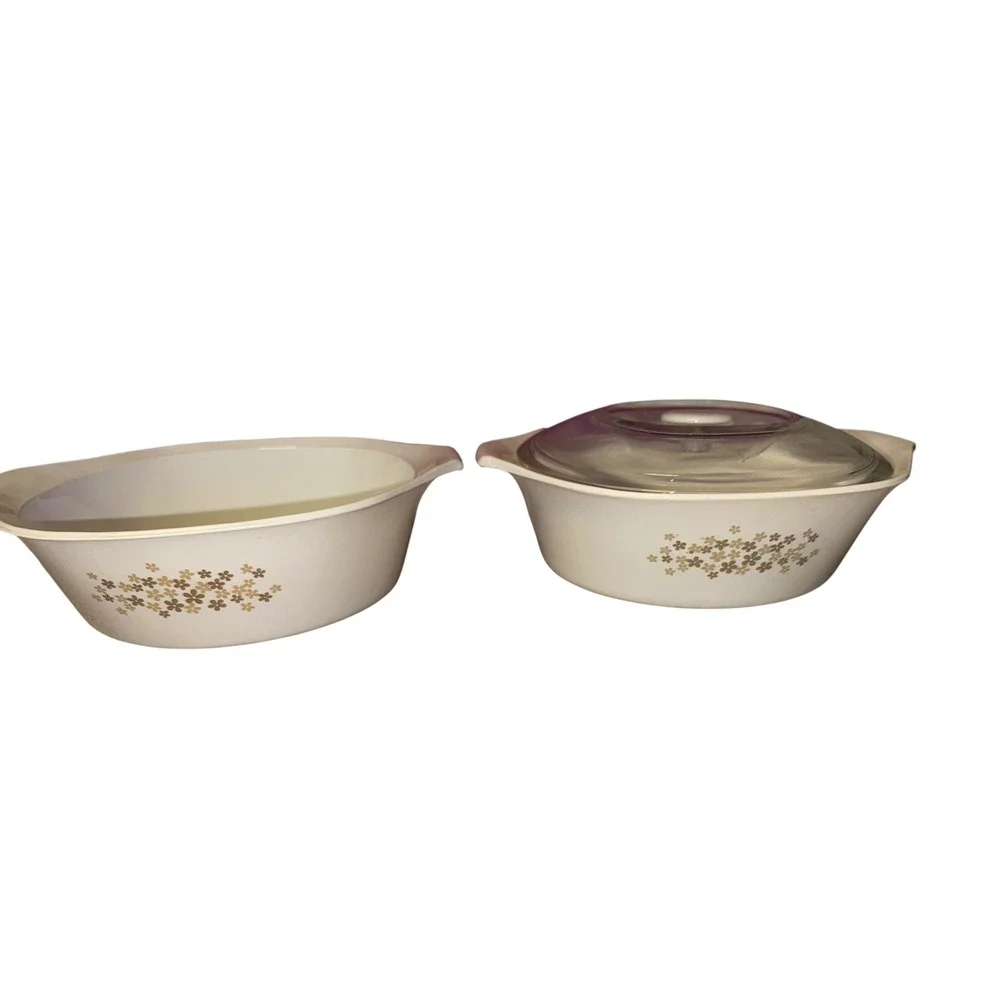 Libbey Casserole Dishes Set 2 Quart Floral Design Oven Safe Bakeware 1 Lid